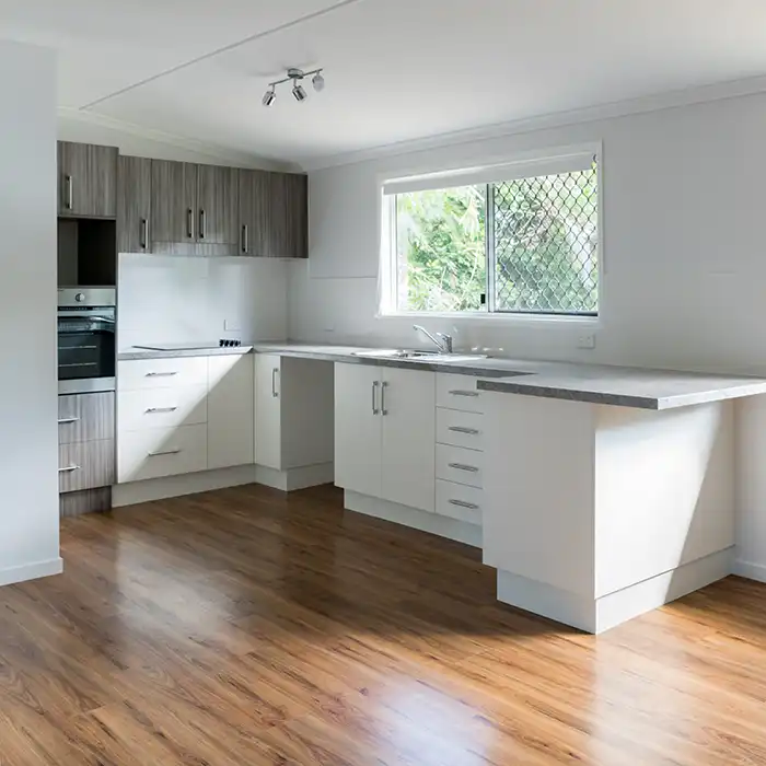 kitchen in home with vinyl flooring